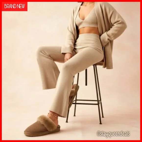 Women's Faux Fur Lined Mule Slippers Slip On Comfort Indoor Outdoor - Picture 2 of 7